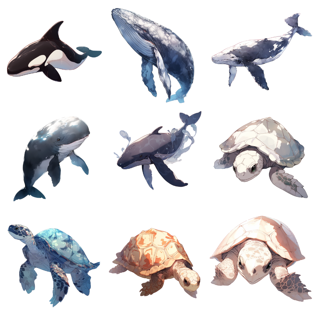 Aquarium animals 55 Illustrations (Transparent PNG)
