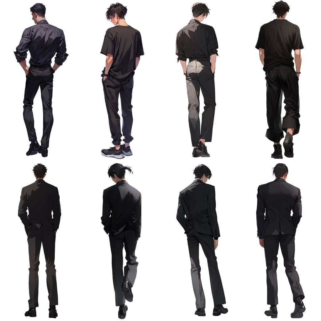Back view 50 standing illustration (Male Full-body)
