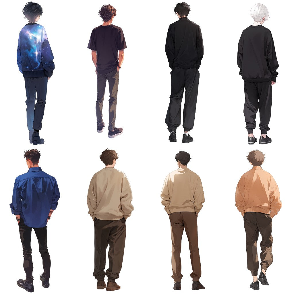 Back view 50 standing illustration (Male Full-body)