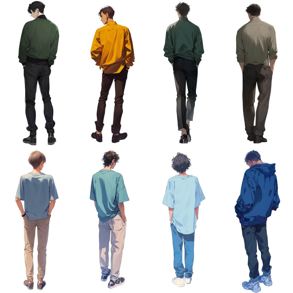 Back view 50 standing illustration (Male Full-body)