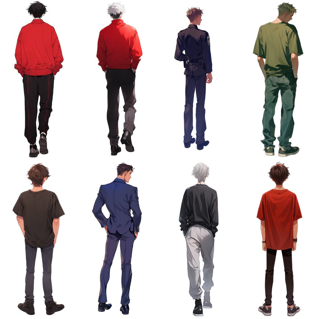 Back view 50 standing illustration (Male Full-body)