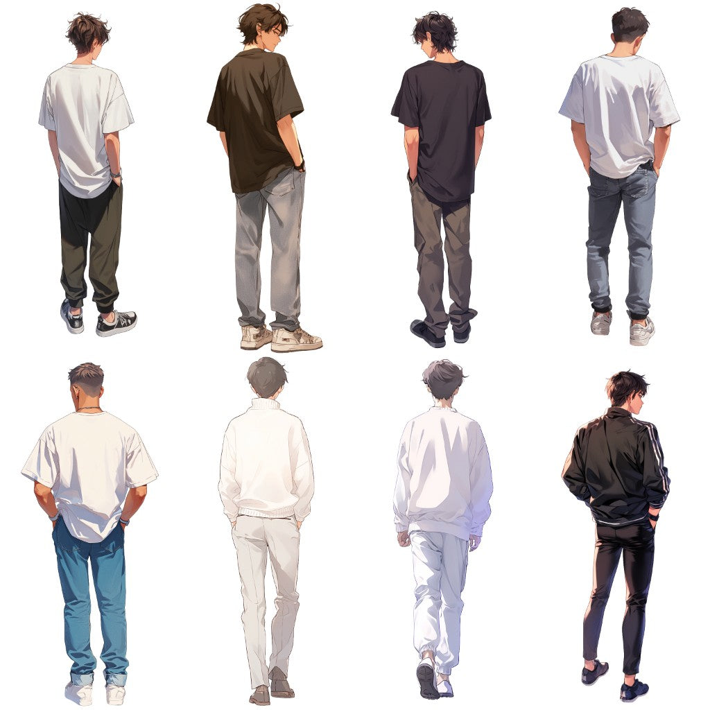 Back view 50 standing illustration (Male Full-body)