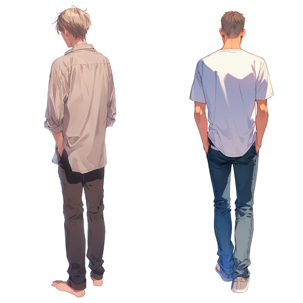 Back view 50 standing illustration (Male Full-body)