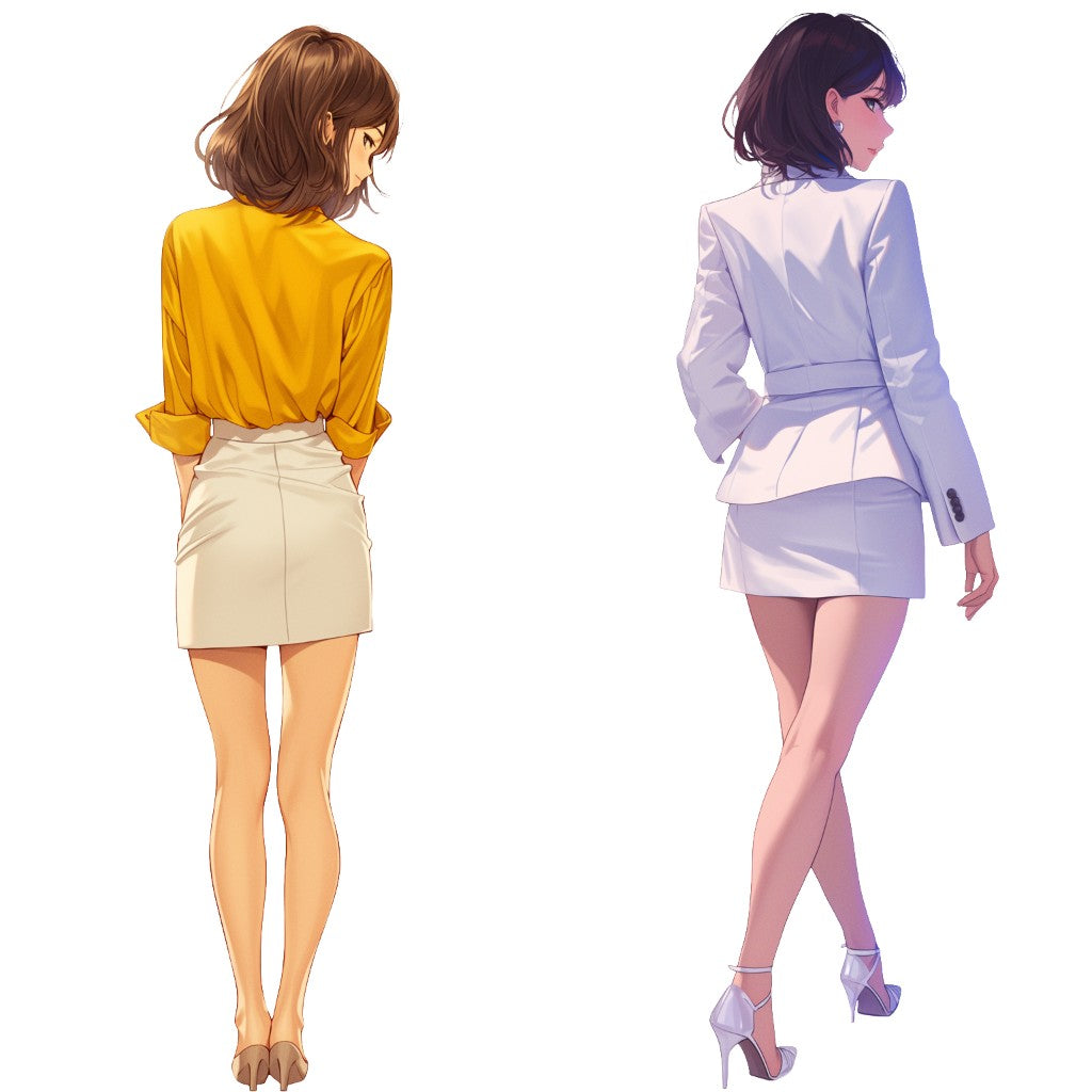Back view 50 standing illustration (Female Full-body)