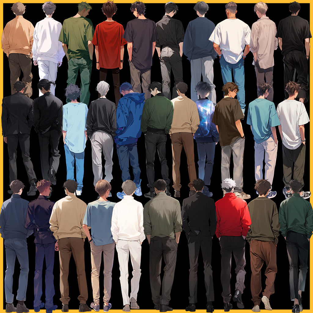 Back view 50 standing illustration (Male Full-body)