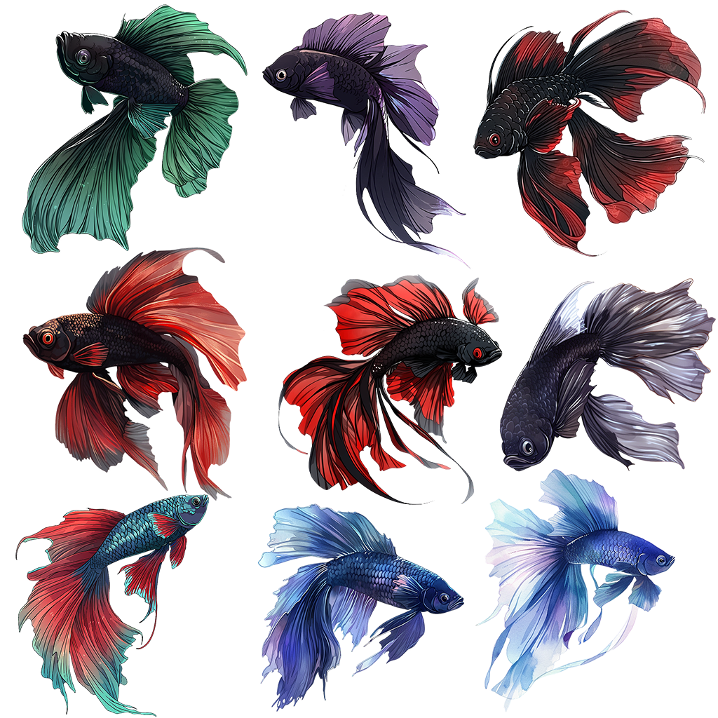 Betta Fish 50 Illustrations (Transparent PNG)