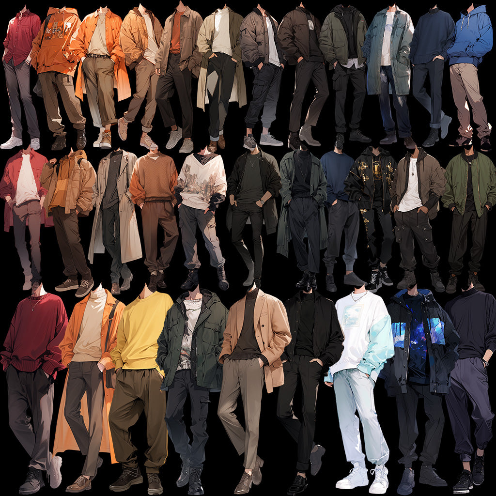 Autumn clothes 50 standing illustration (Male)