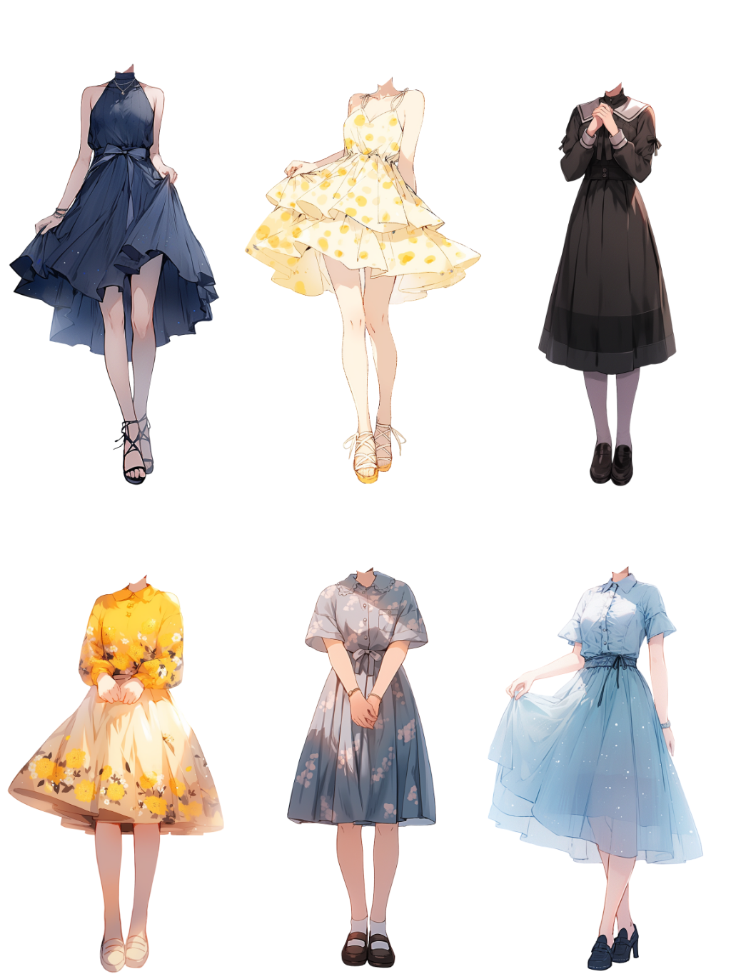 Summer clothes 50 standing illustration (Female)
