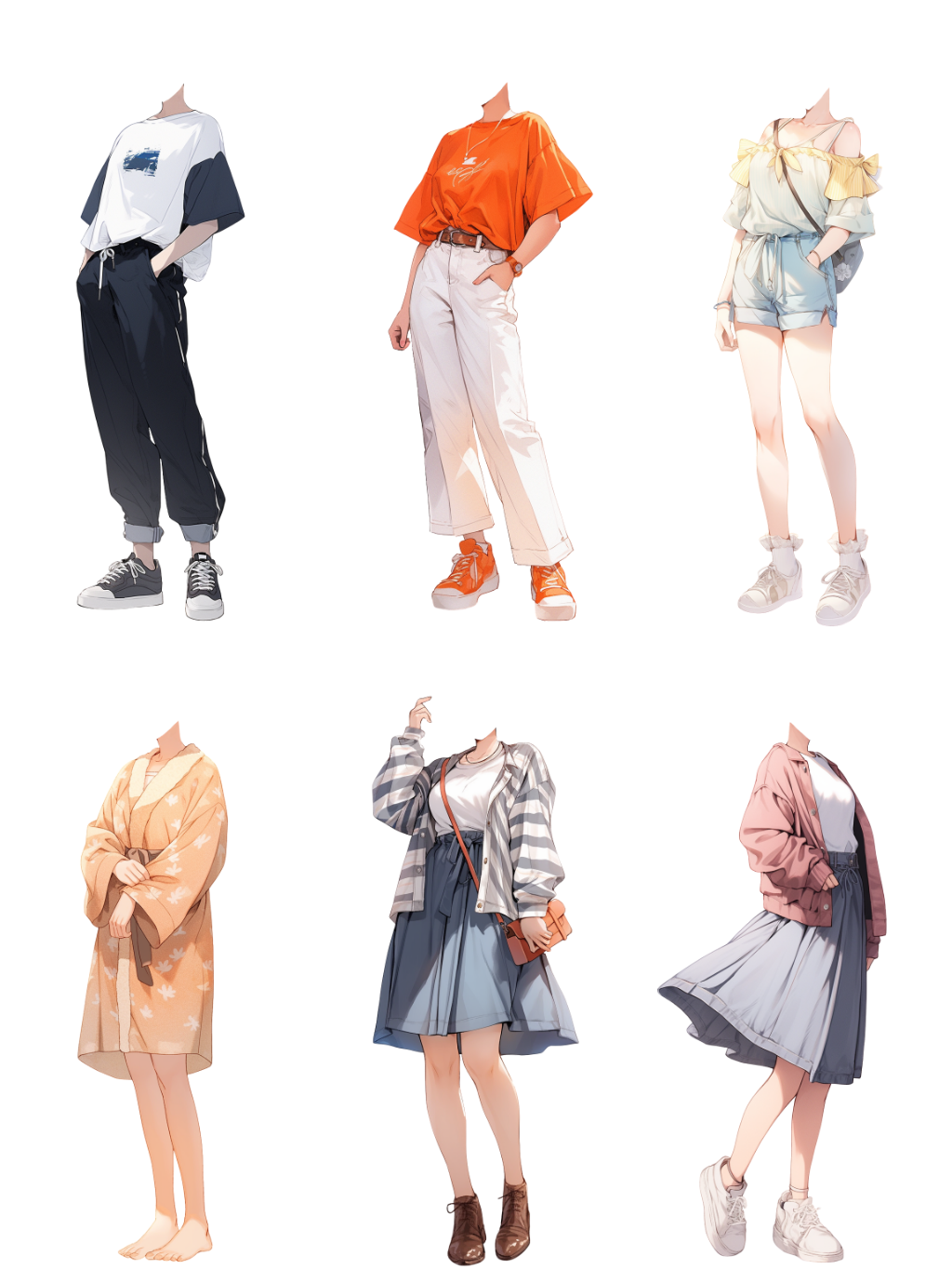 Summer clothes 50 standing illustration (Female)