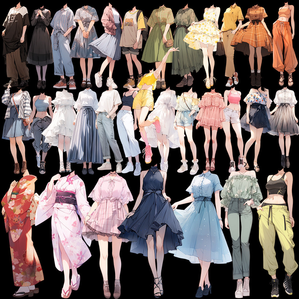 Summer clothes 50 standing illustration (Female)