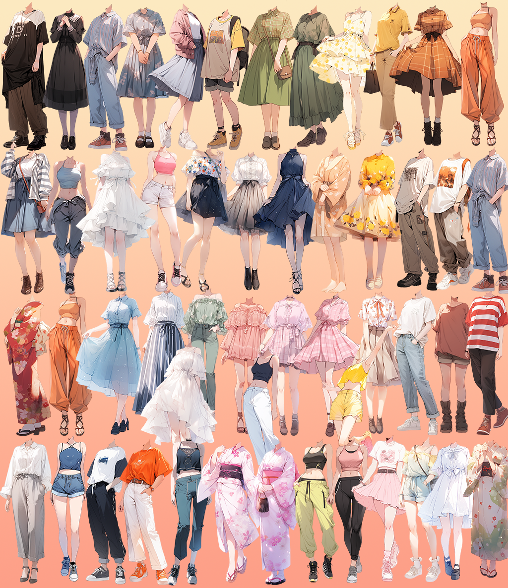 Summer clothes 50 standing illustration (Female)