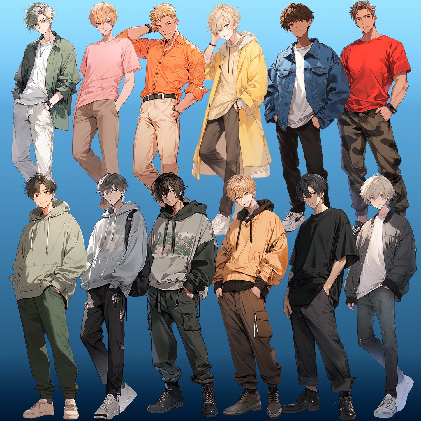 Spring clothes 50 standing illustration (Male Full-body)