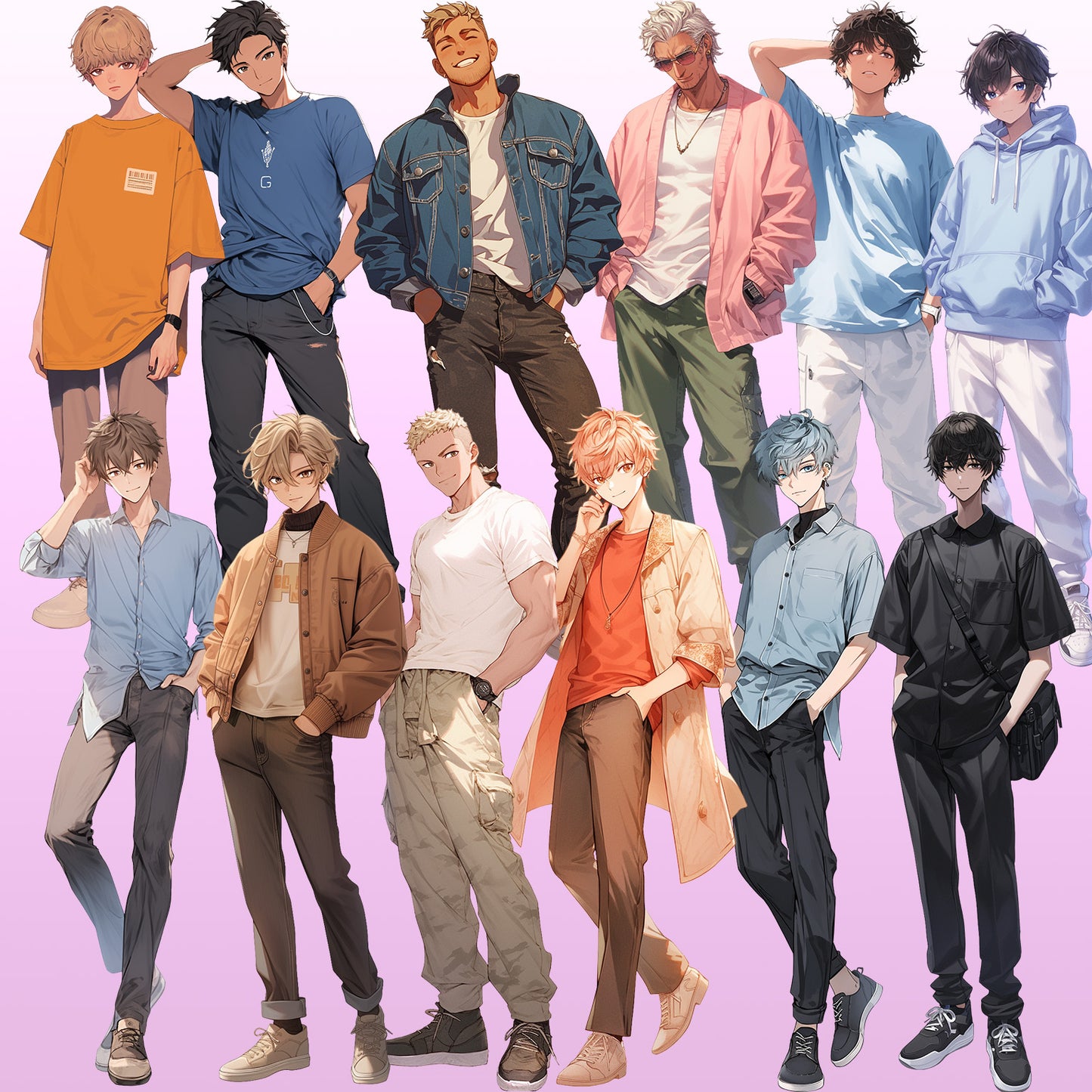 Spring clothes 50 standing illustration (Male Full-body)