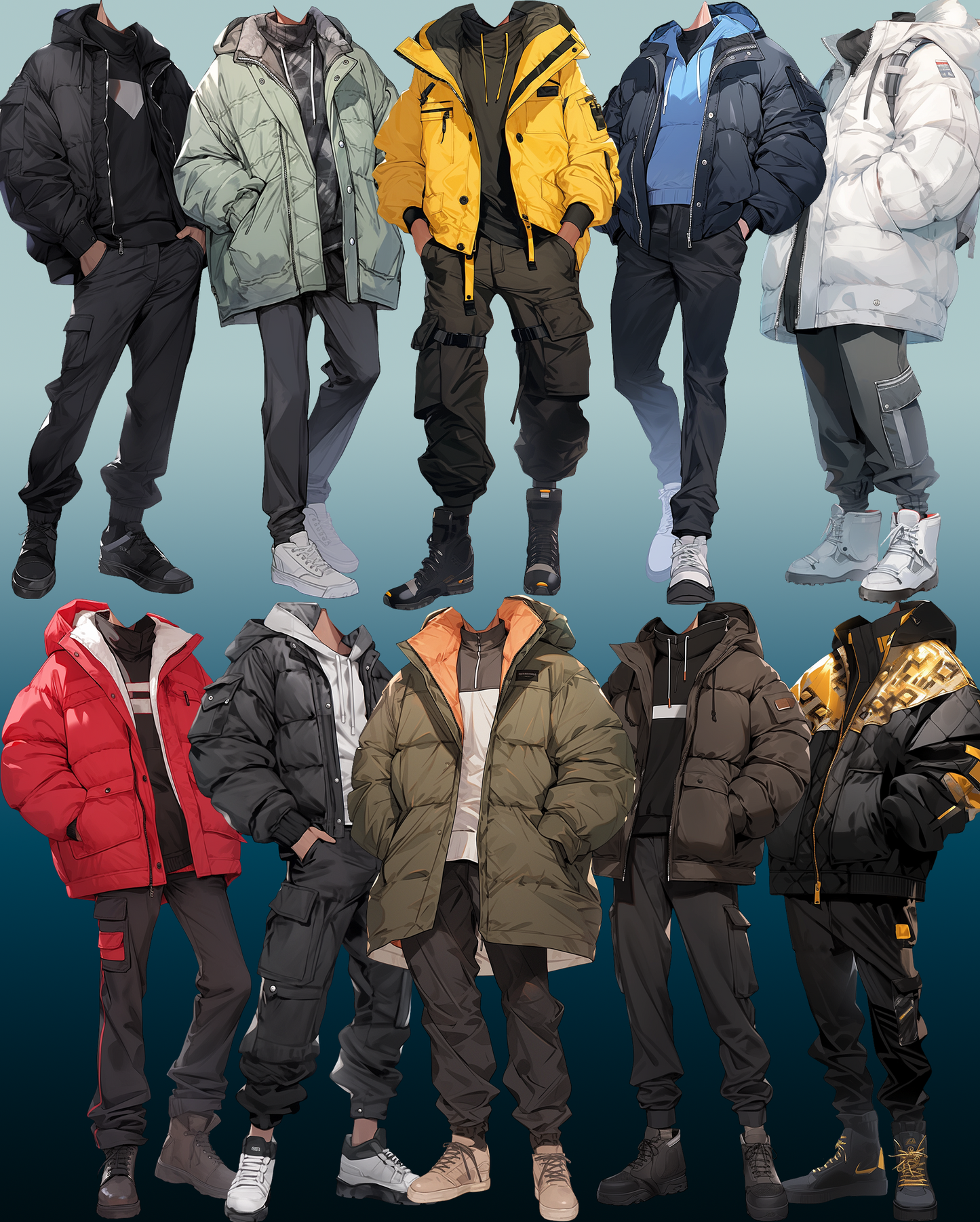 Winter clothes 50 standing illustration (Male)