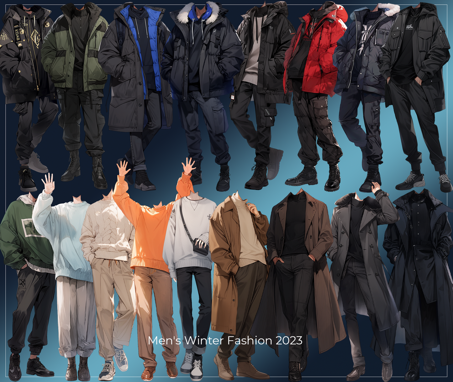 Winter clothes 50 standing illustration (Male)