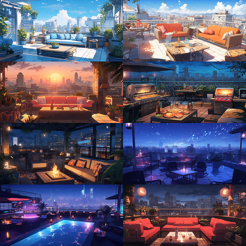 Rooftop 100 background illustrations