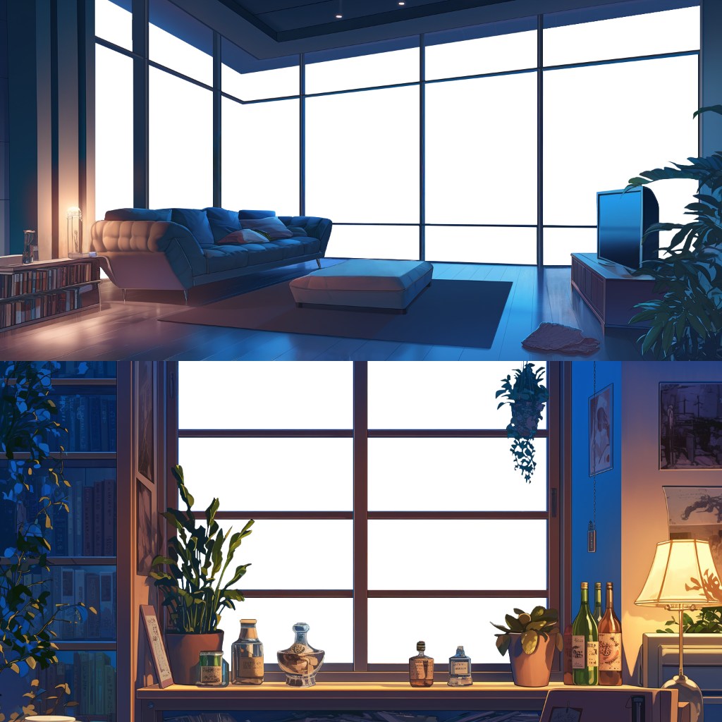 Window Only Transparent Night Room Illustrations
