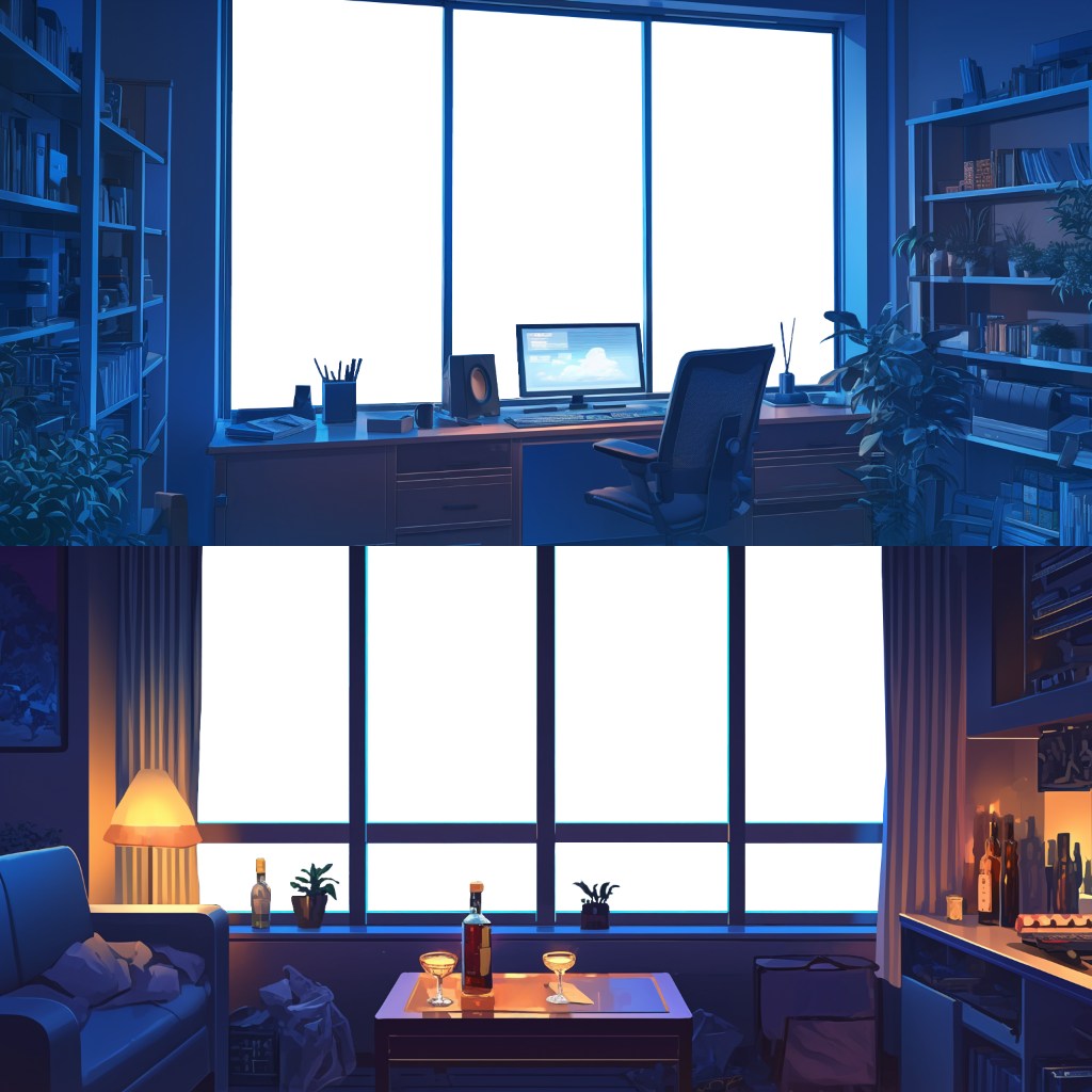 Window Only Transparent Night Room Illustrations