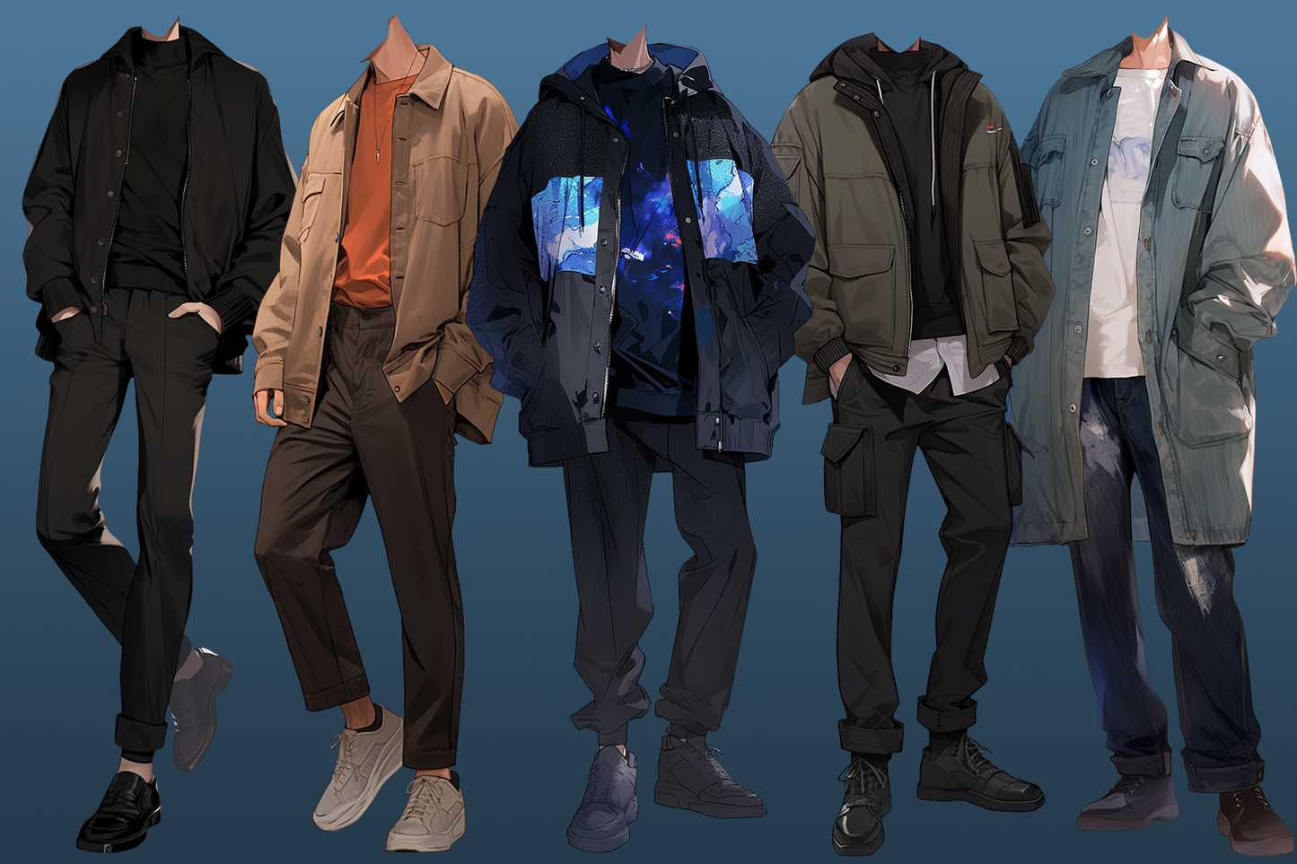 Autumn clothes 50 standing illustration (Male)