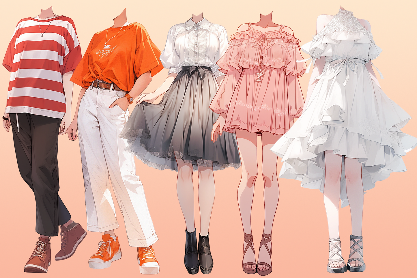 Summer clothes 50 standing illustration (Female)
