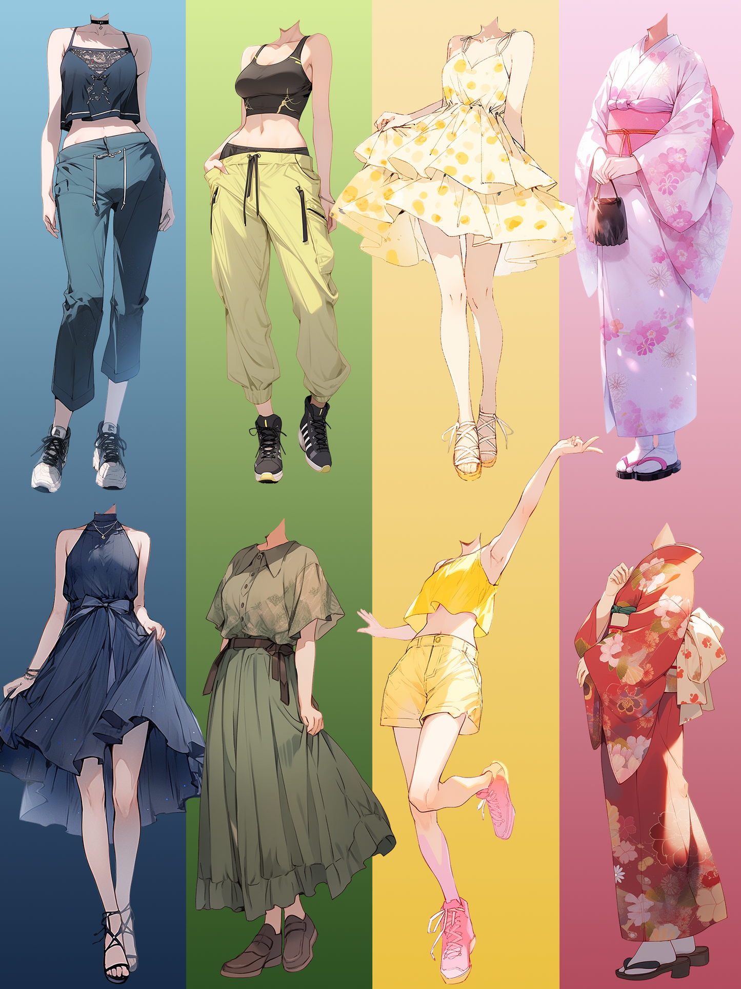 Summer clothes 50 standing illustration (Female)