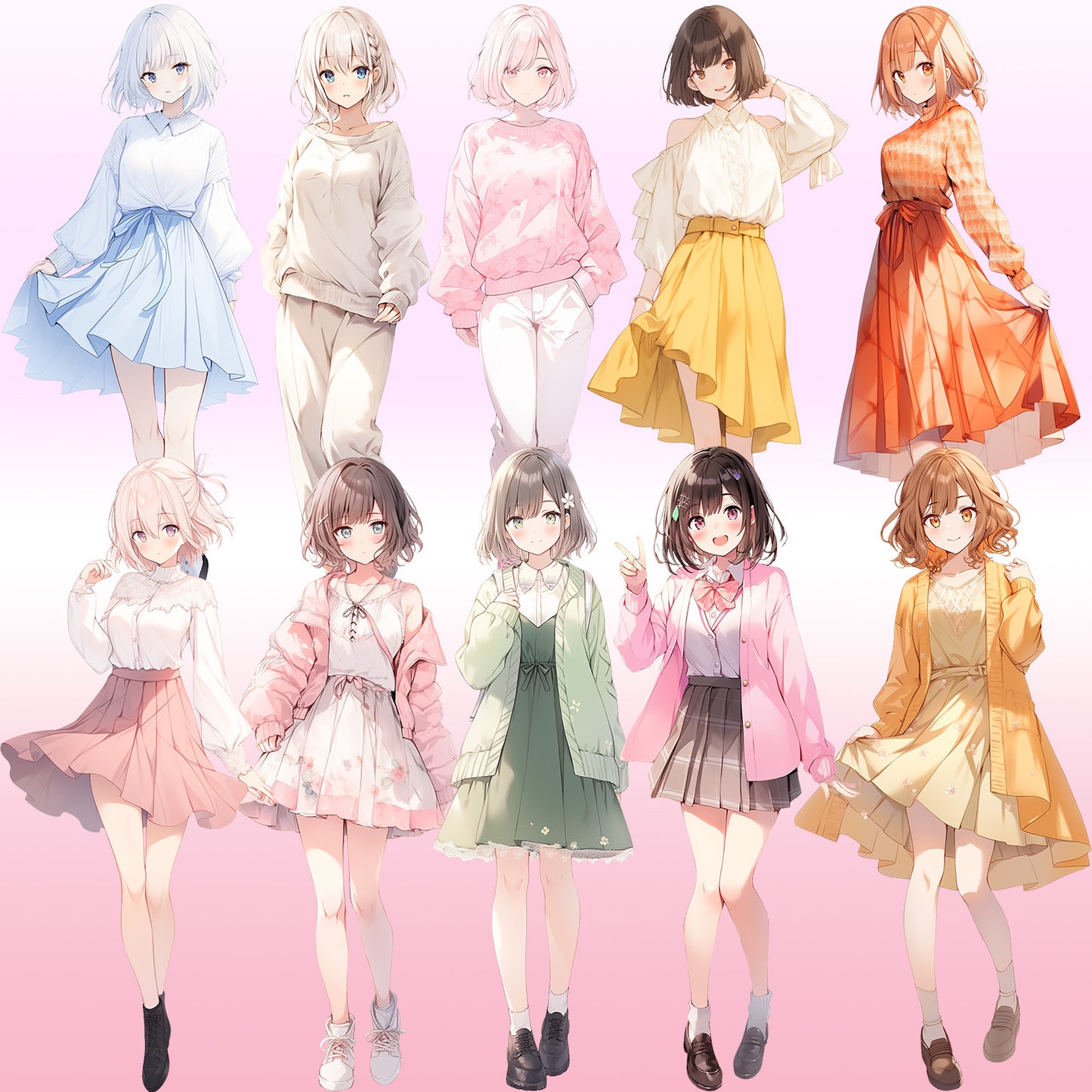 Spring clothes 50 standing illustration (Female Full-body)