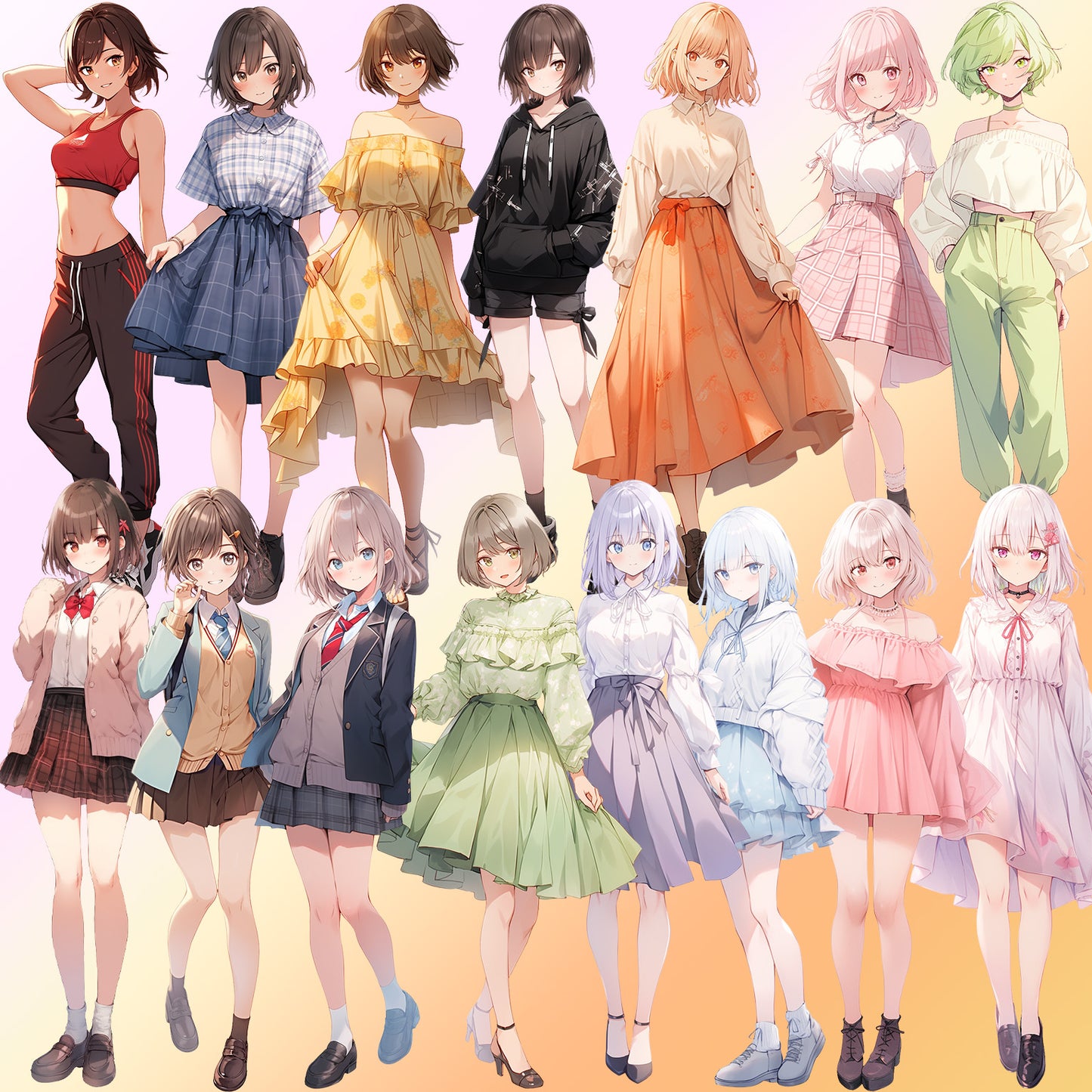 Spring clothes 50 standing illustration (Female Full-body)