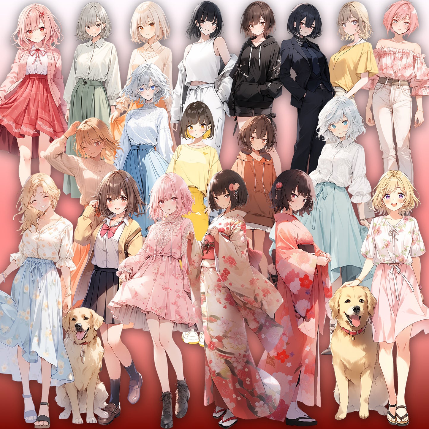 Spring clothes 50 standing illustration (Female Full-body)