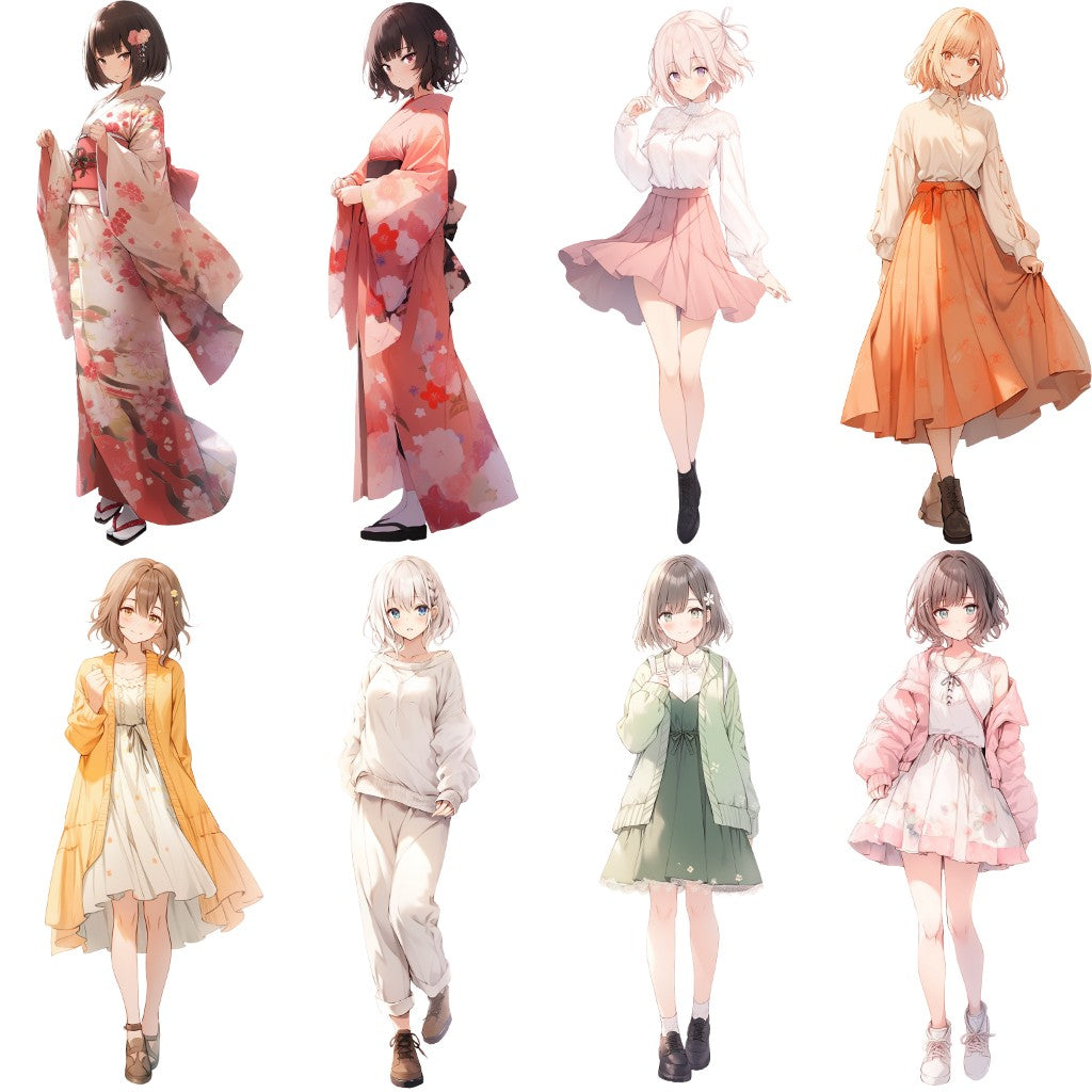 Spring clothes 50 standing illustration (Female Full-body)