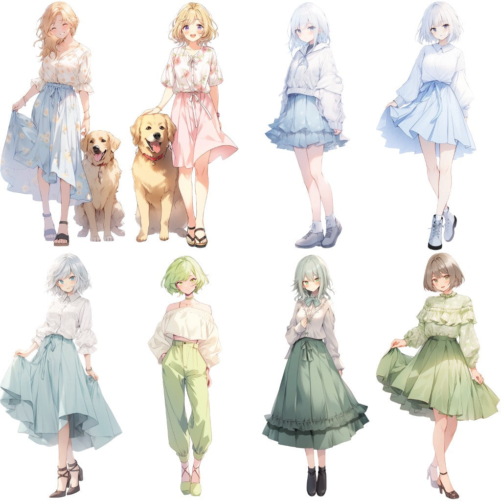 Spring clothes 50 standing illustration (Female Full-body)