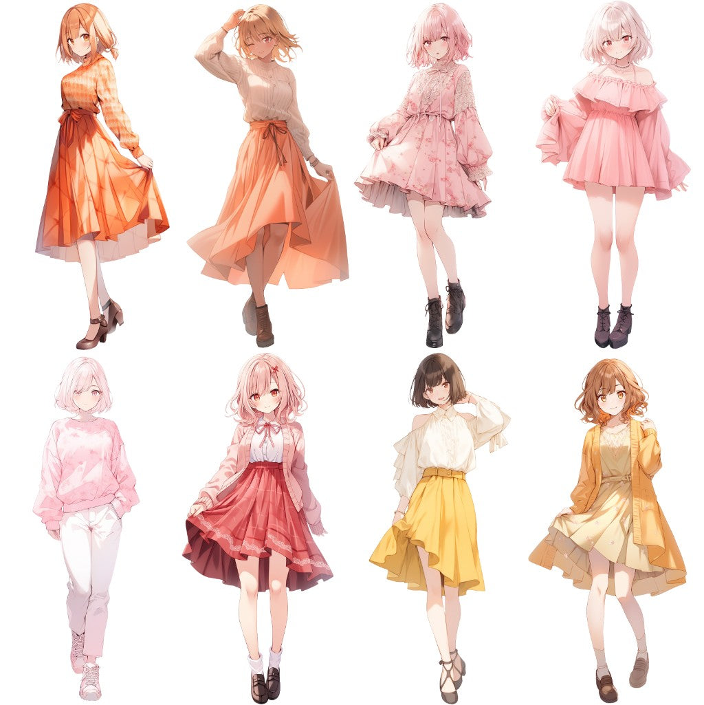 Spring clothes 50 standing illustration (Female Full-body)
