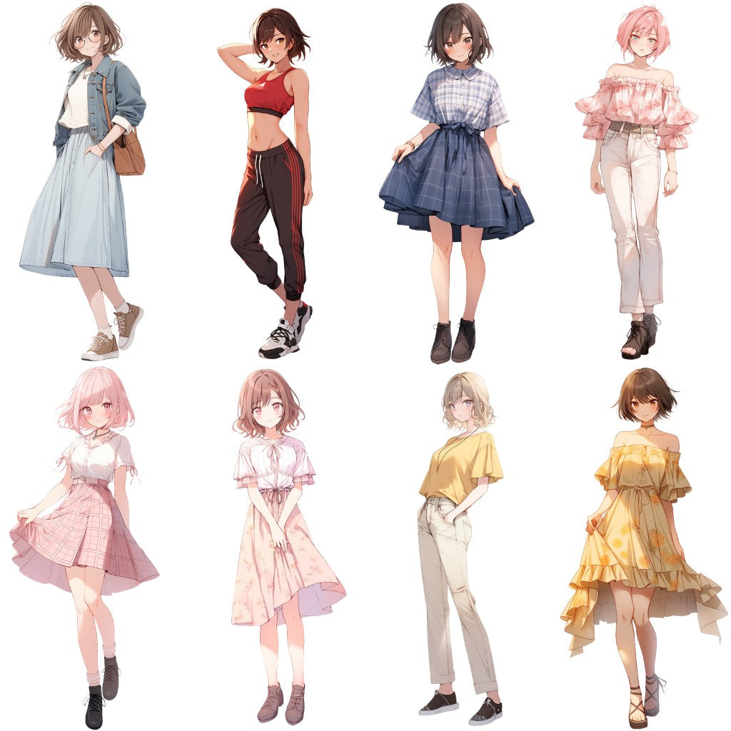 Spring clothes 50 standing illustration (Female Full-body)
