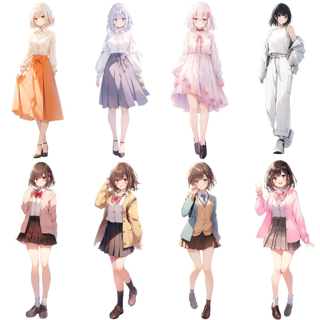 Spring clothes 50 standing illustration (Female Full-body)