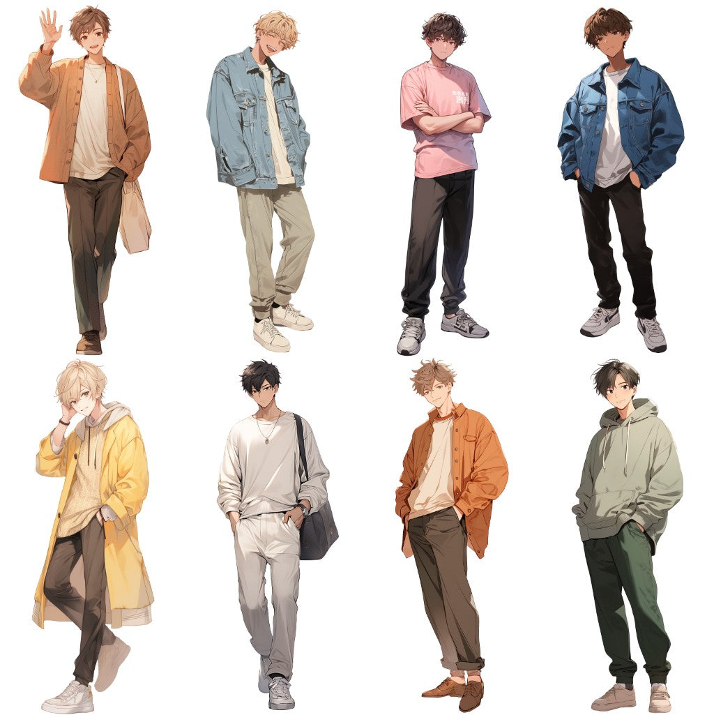 Spring clothes 50 standing illustration (Male Full-body)