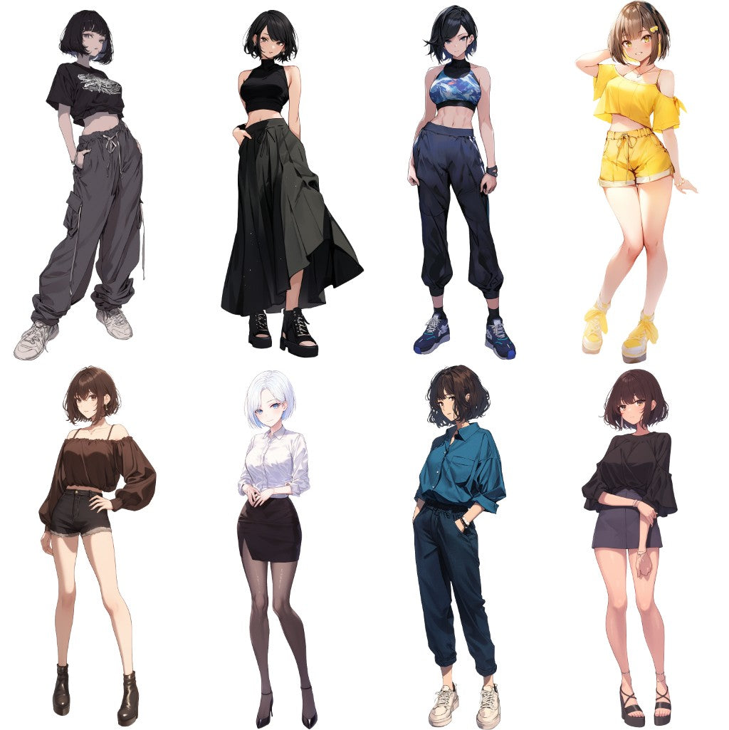 Summer clothes 50 standing illustration (Female Full-body)