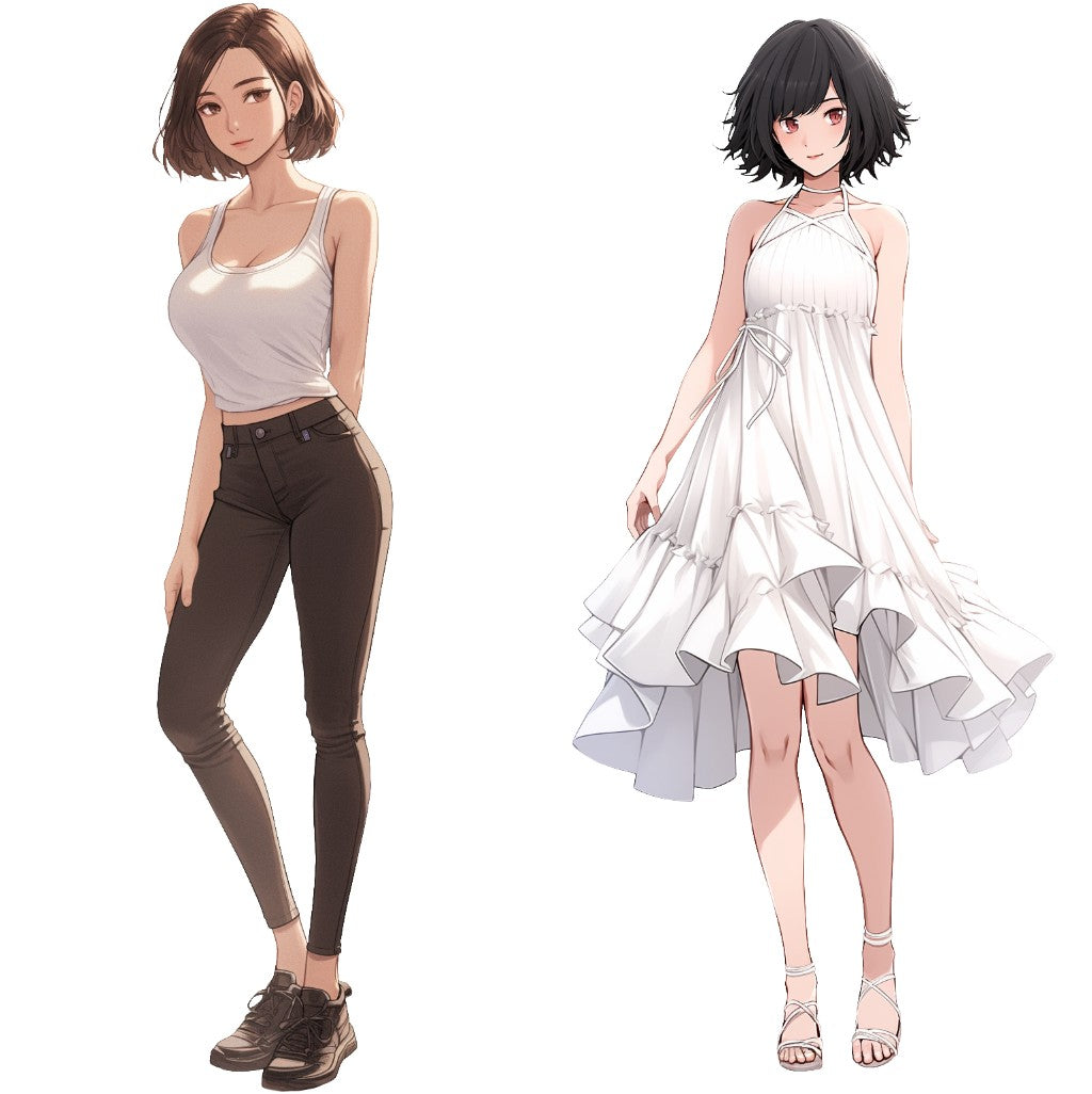 Summer clothes 50 standing illustration (Female Full-body)