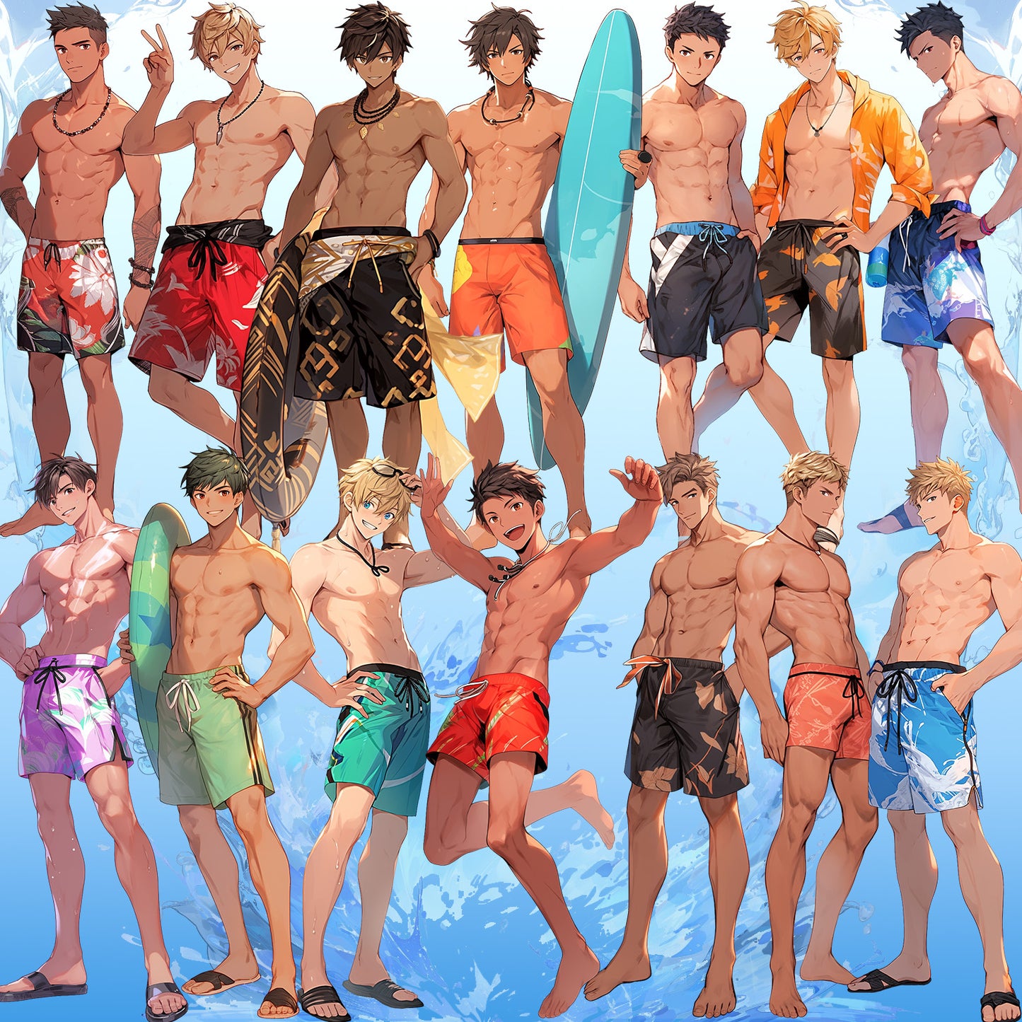 Swimsuit 50 standing illustration (Male Full-body)