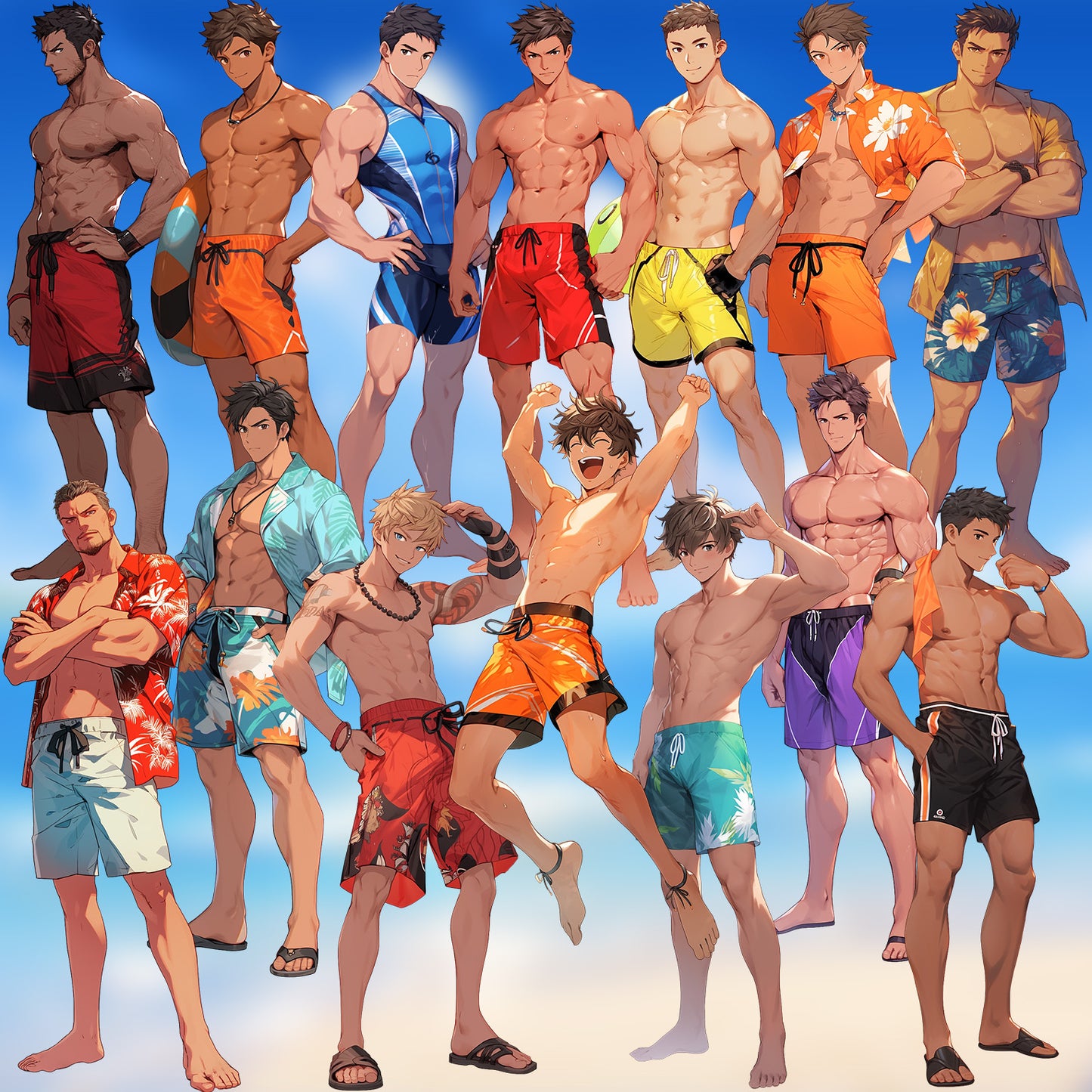 Swimsuit 50 standing illustration (Male Full-body)