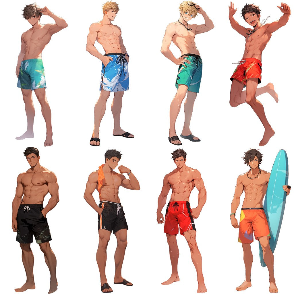 Swimsuit 50 standing illustration (Male Full-body)