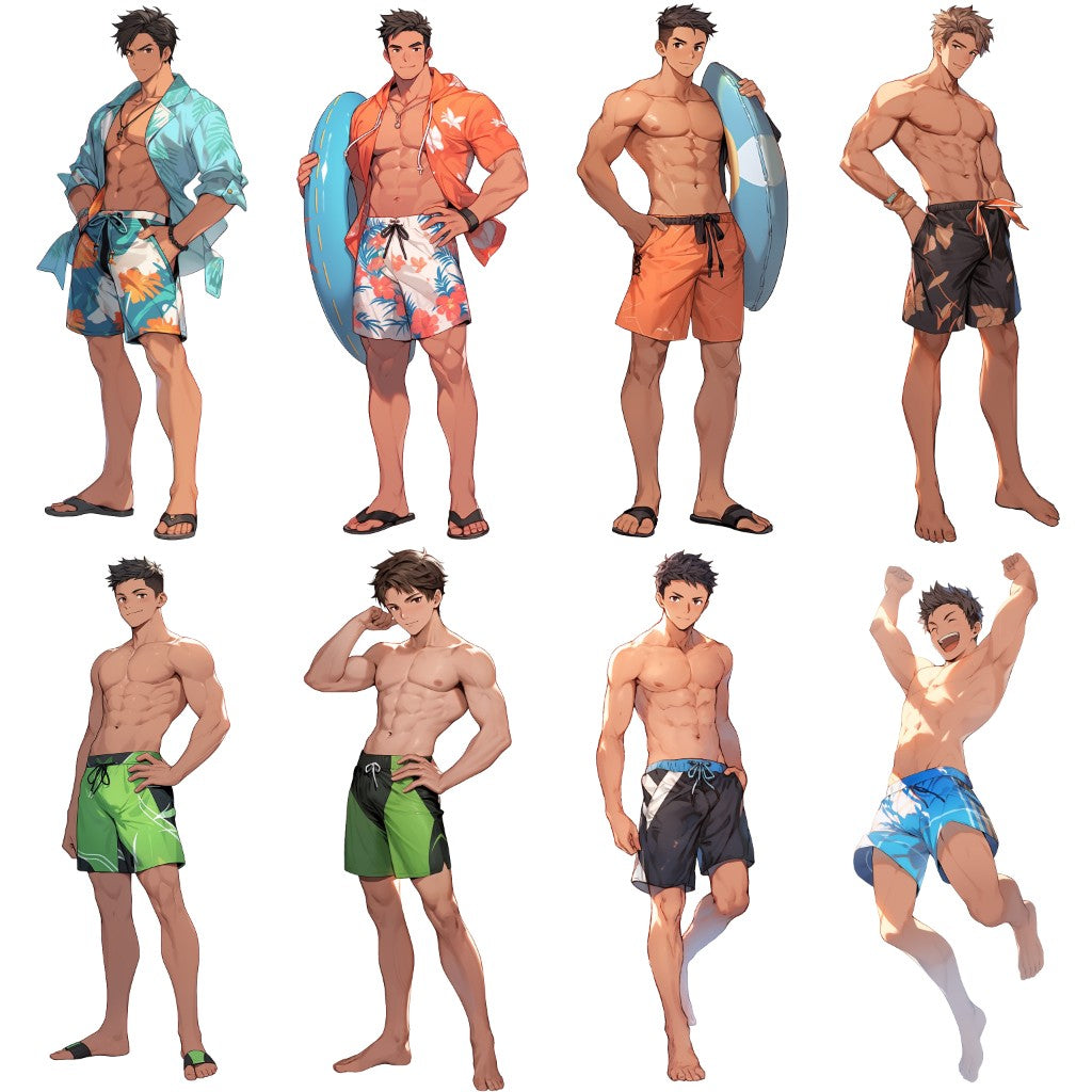 Swimsuit 50 standing illustration (Male Full-body)