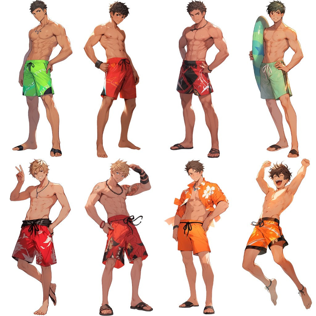 Swimsuit 50 standing illustration (Male Full-body)