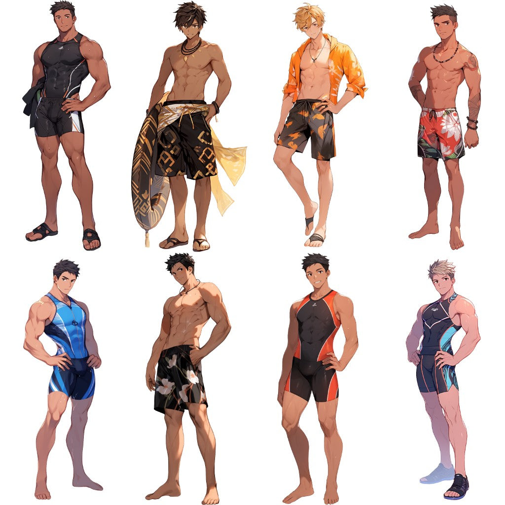 Swimsuit 50 standing illustration (Male Full-body)