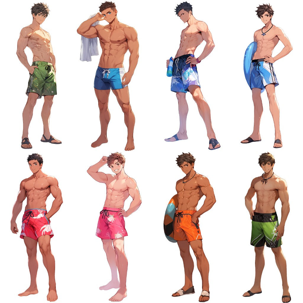 Swimsuit 50 standing illustration (Male Full-body)