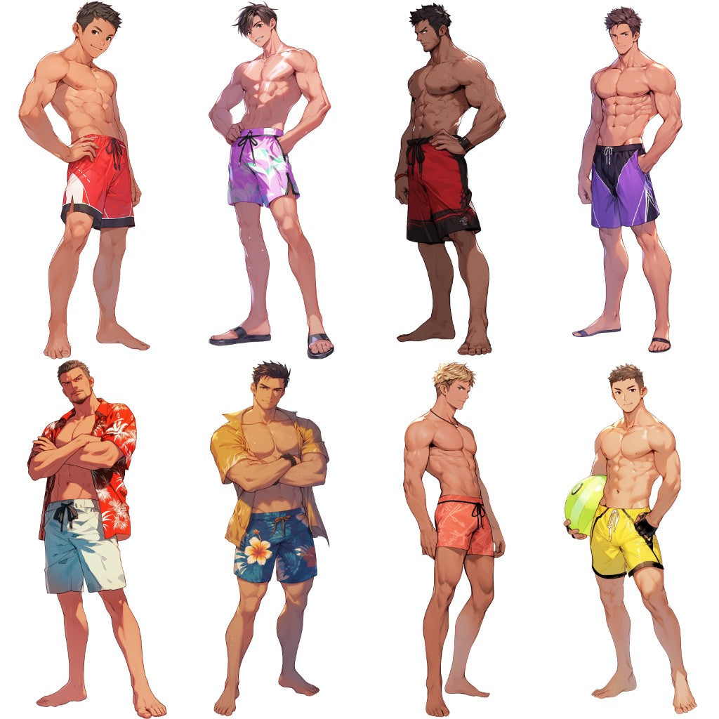 Swimsuit 50 standing illustration (Male Full-body)