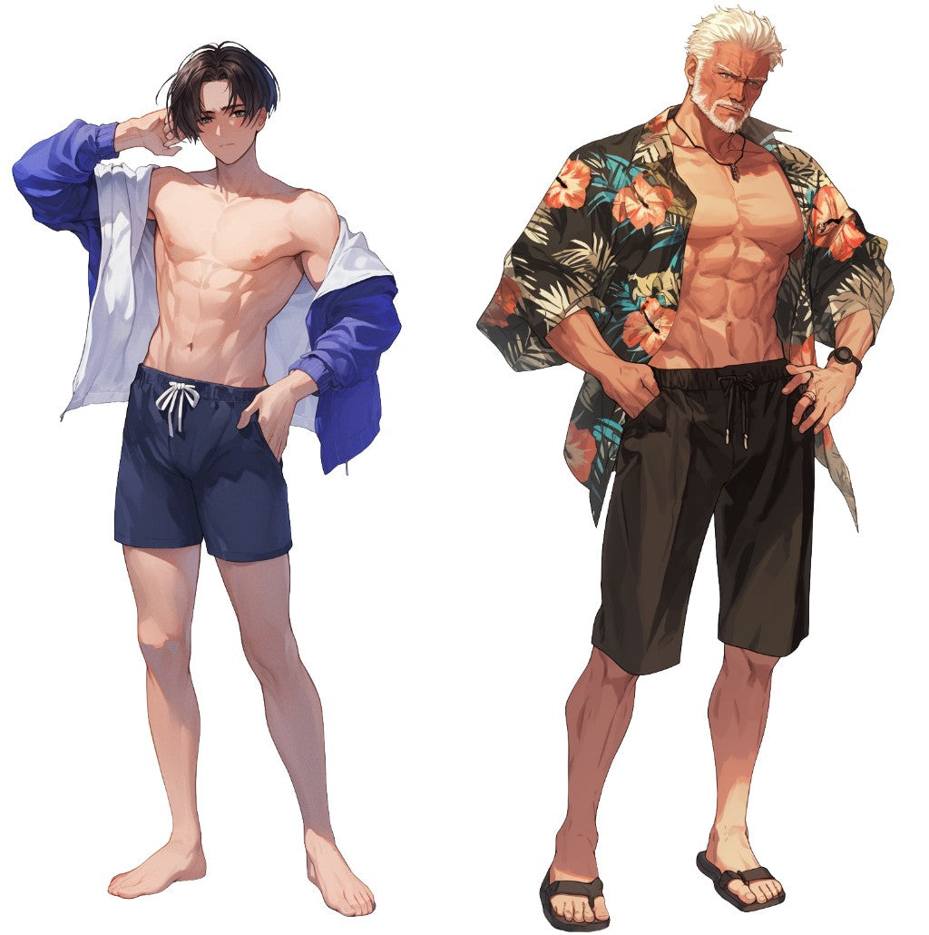 Swimsuit 50 standing illustration (Male Full-body)