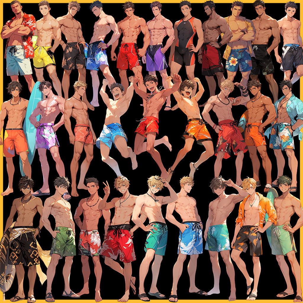 Swimsuit 50 standing illustration (Male Full-body)