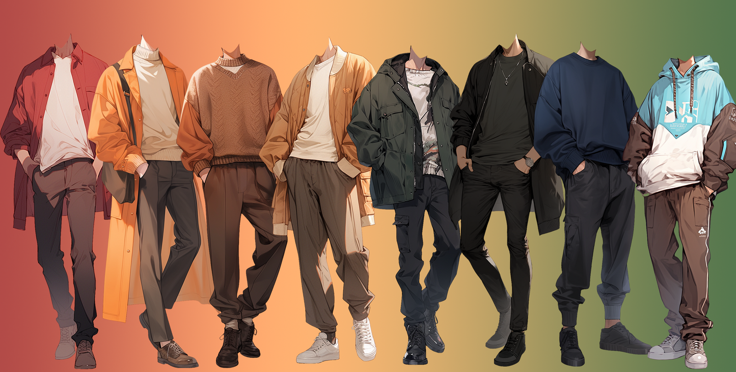 Autumn clothes 50 standing illustration (Male)