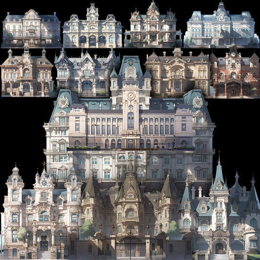 欧洲建筑 50 幅插图(透明 PNG)