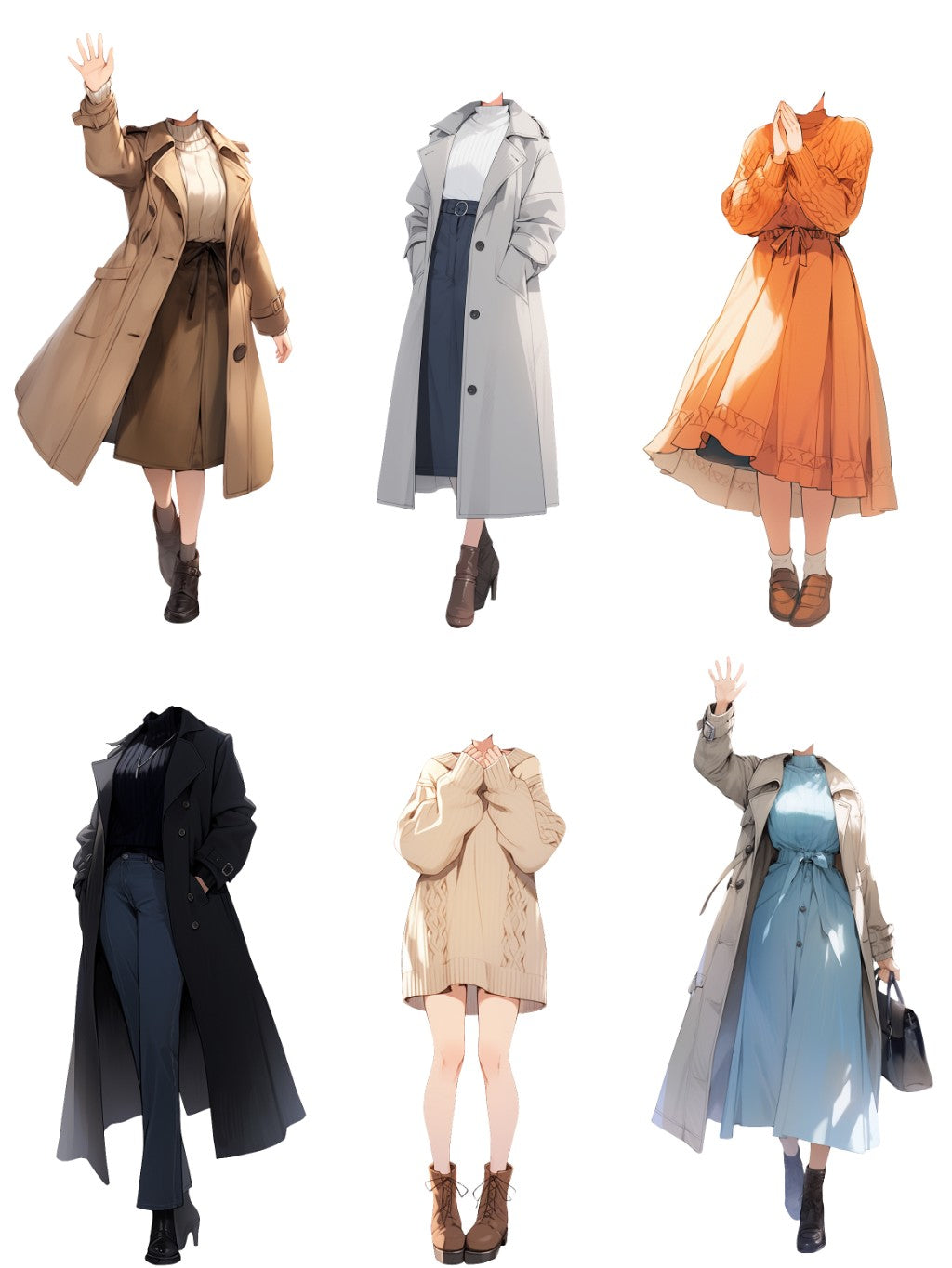 Winter clothes 50 standing illustration (Female)