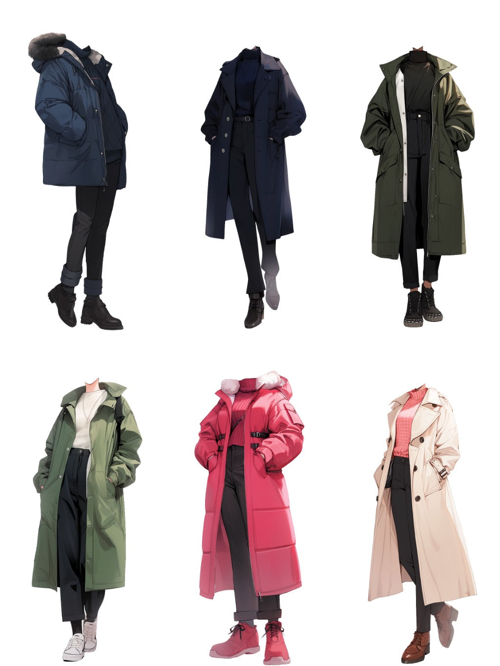Winter clothes 50 standing illustration (Female)